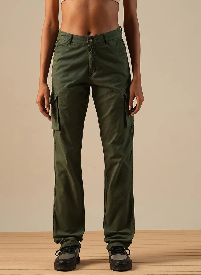 جلو باص بنطلون كارغو نسائي قطن مطاطي بخصر متوسط من جلوبس